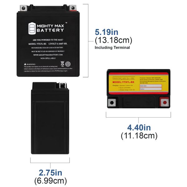 YTX7L-BS 12V 6Ah Replacement Battery for WPS CTX7L-BS