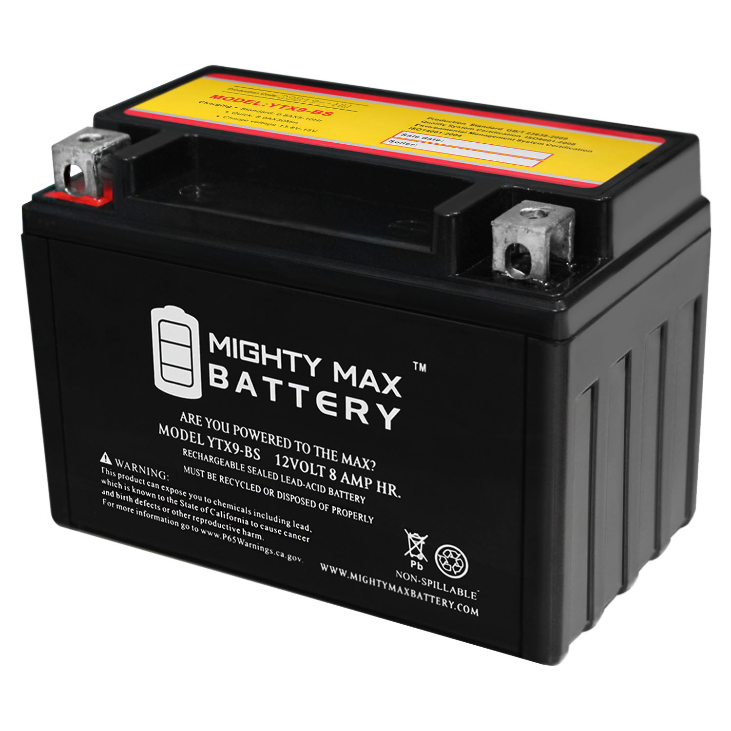 Mighty Max Ytx9-bs - 12V 8Ah SLA for Power Sports Battery