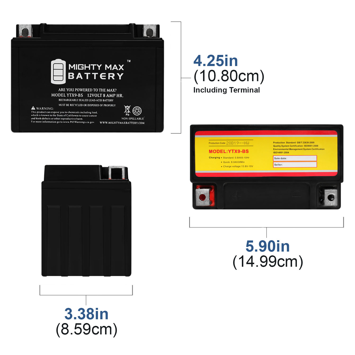 YTX9-BS SLA Replacement Battery Compatible with Extreme XTAX9-BS