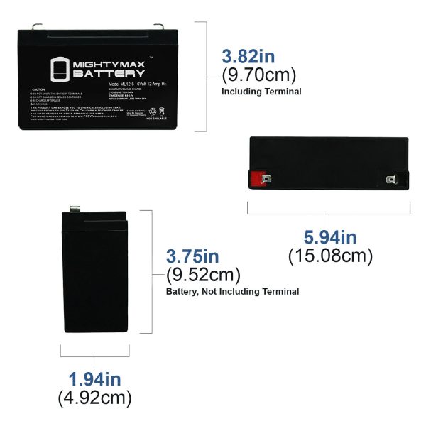 6V 12AH F2 SLA Battery for Light Alarms 2PG2, 2DSGC3V, 2P12G1, 2PLP1