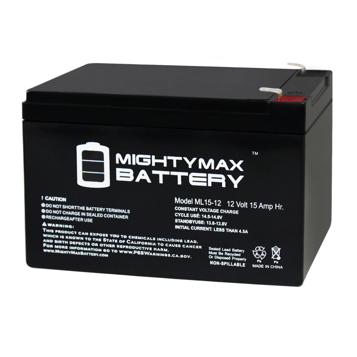 Mighty Max Battery ML15-12 - 12 Volt 15 AH, F2 Terminal, Rechargeable SLA  AGM Battery - MightyMaxBattery