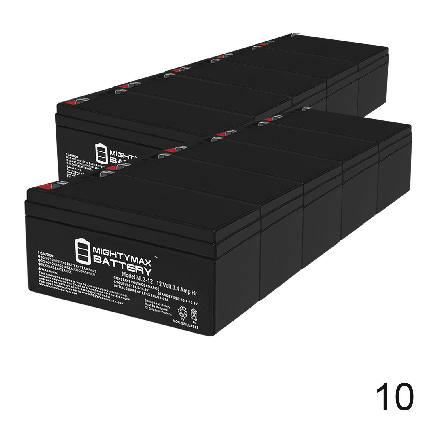 12V 3AH SLA Replacement Battery for B&B BP3-12 - 10 Pack