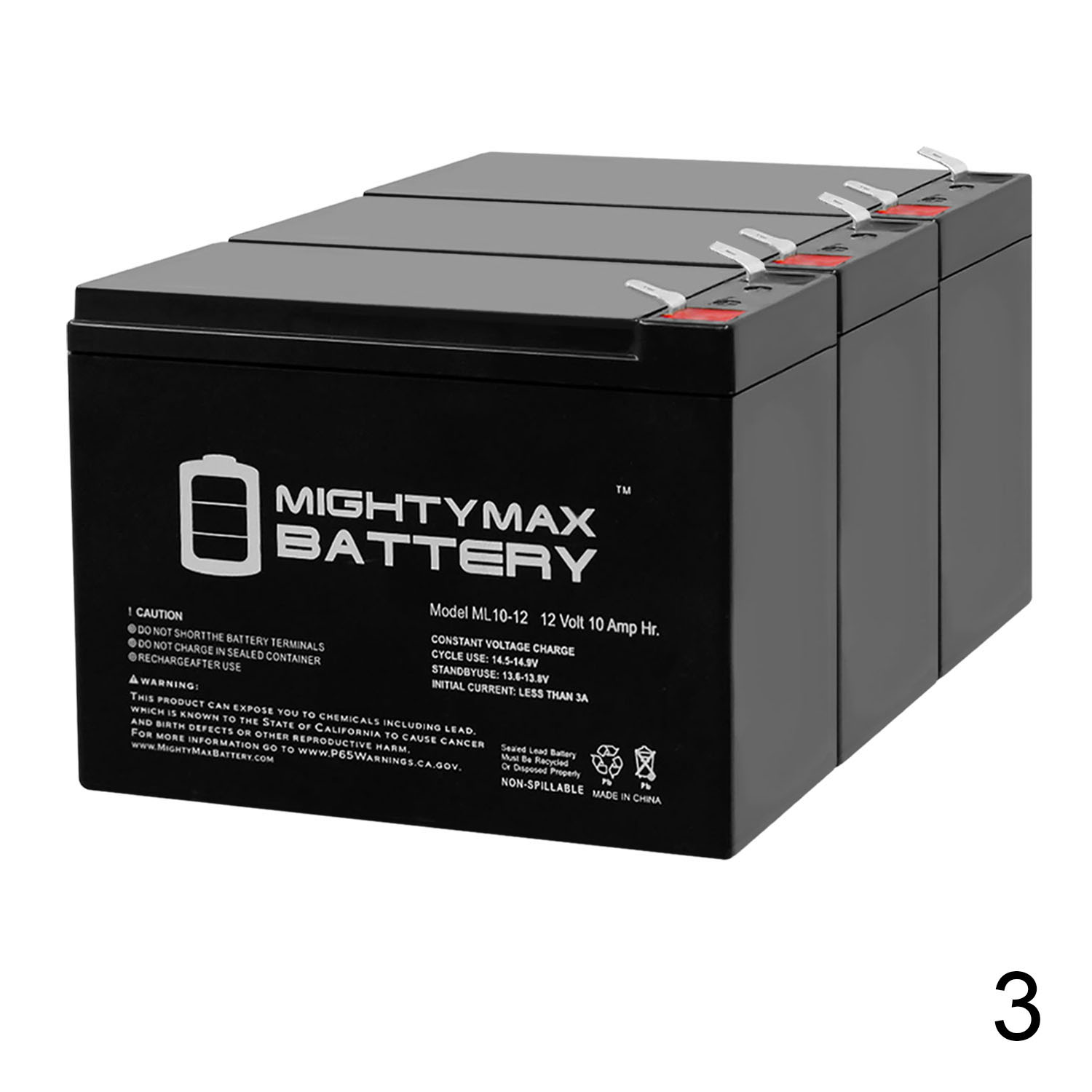 12V 10Ah Home Alarm Security System Battery - 3 Pack