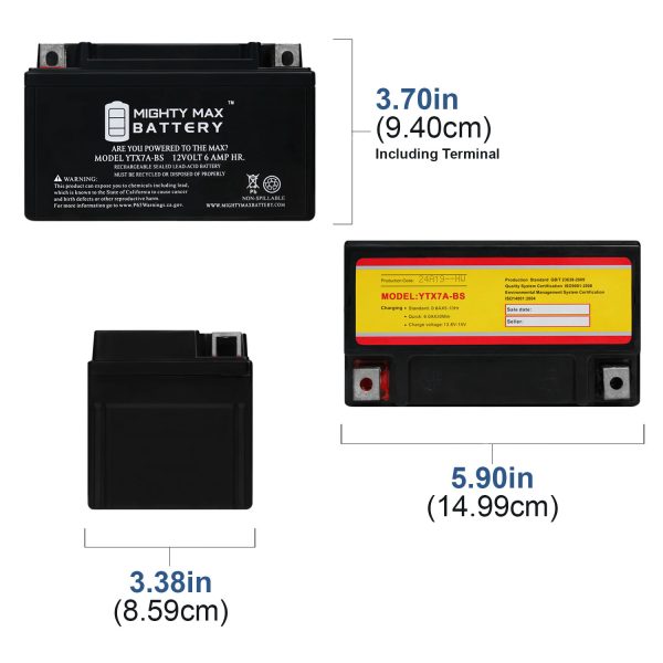 YTX7A-BS Replacement Battery Compatible with PowerSonic YTX7A-BS