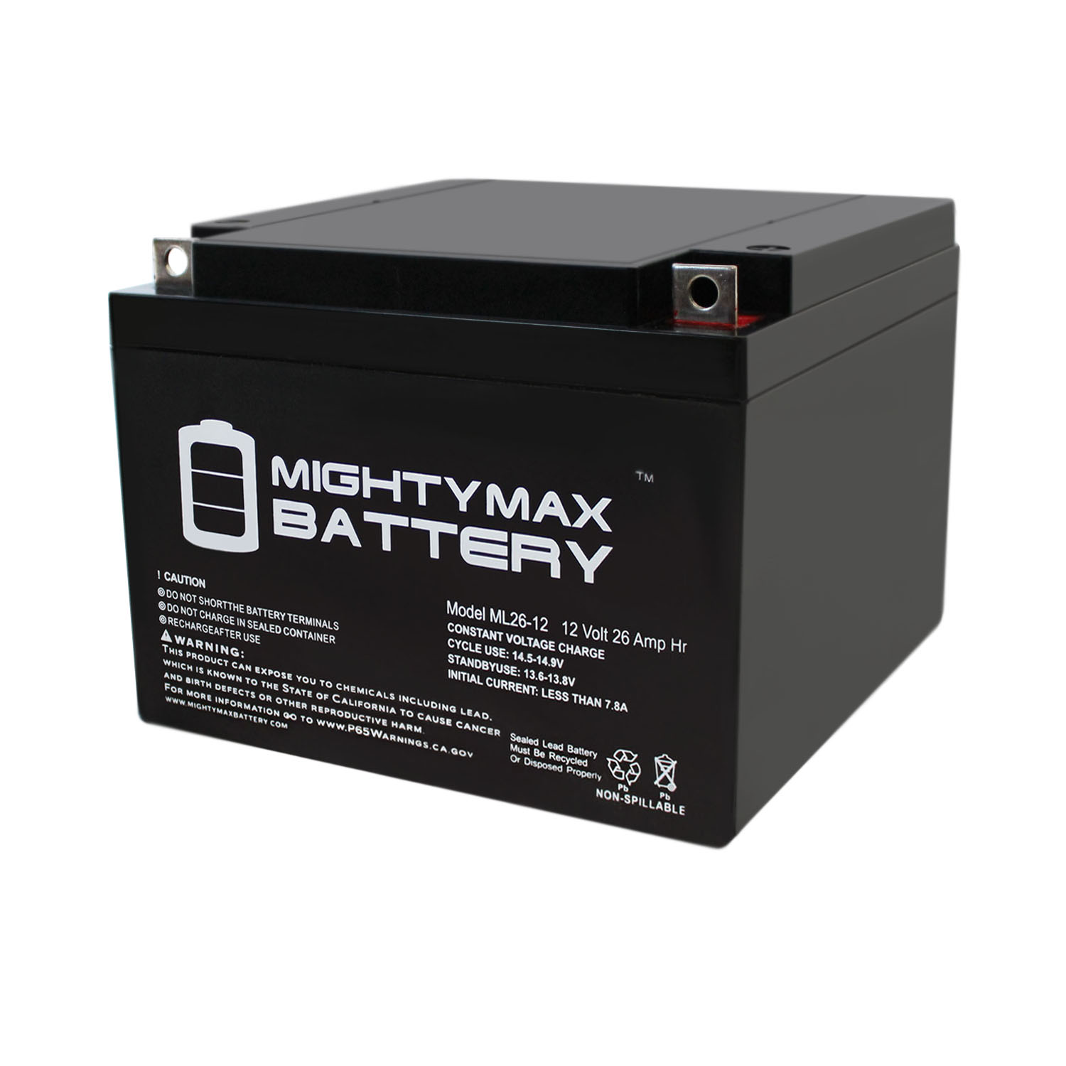 ML26-12 -12 Volt 26 AH, T3 Terminal, Rechargeable SLA AGM - MightyMaxBattery