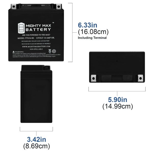 YTX16-BS Replacement Battery for Caltric YTX16-BS