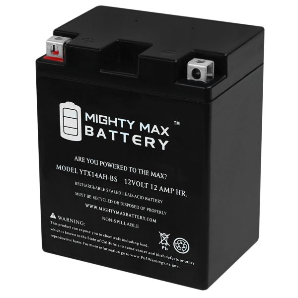YTX14AH-BS 12V 12Ah Replacement Battery Compatible with Kawasaki 300 KAF300, Mule 500, 520, 550