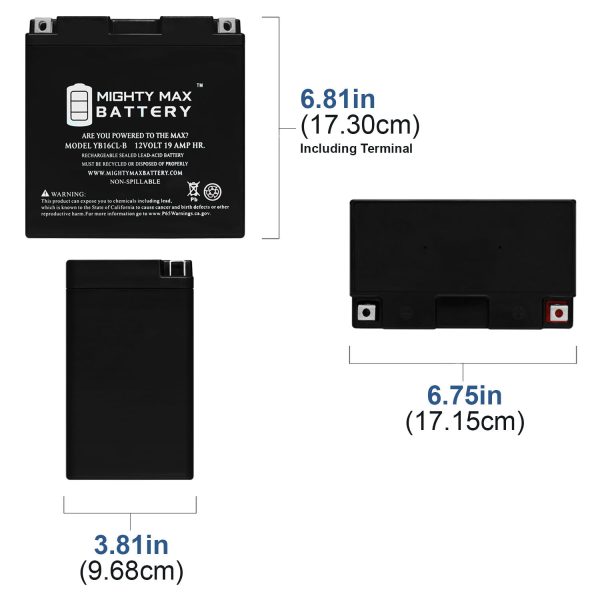 YB16CL-B 12V 19AH SLA Replacement Battery Compatible with Kawasaki 400 KVF400-A Prairie 400 4×4 (CN) 97-00