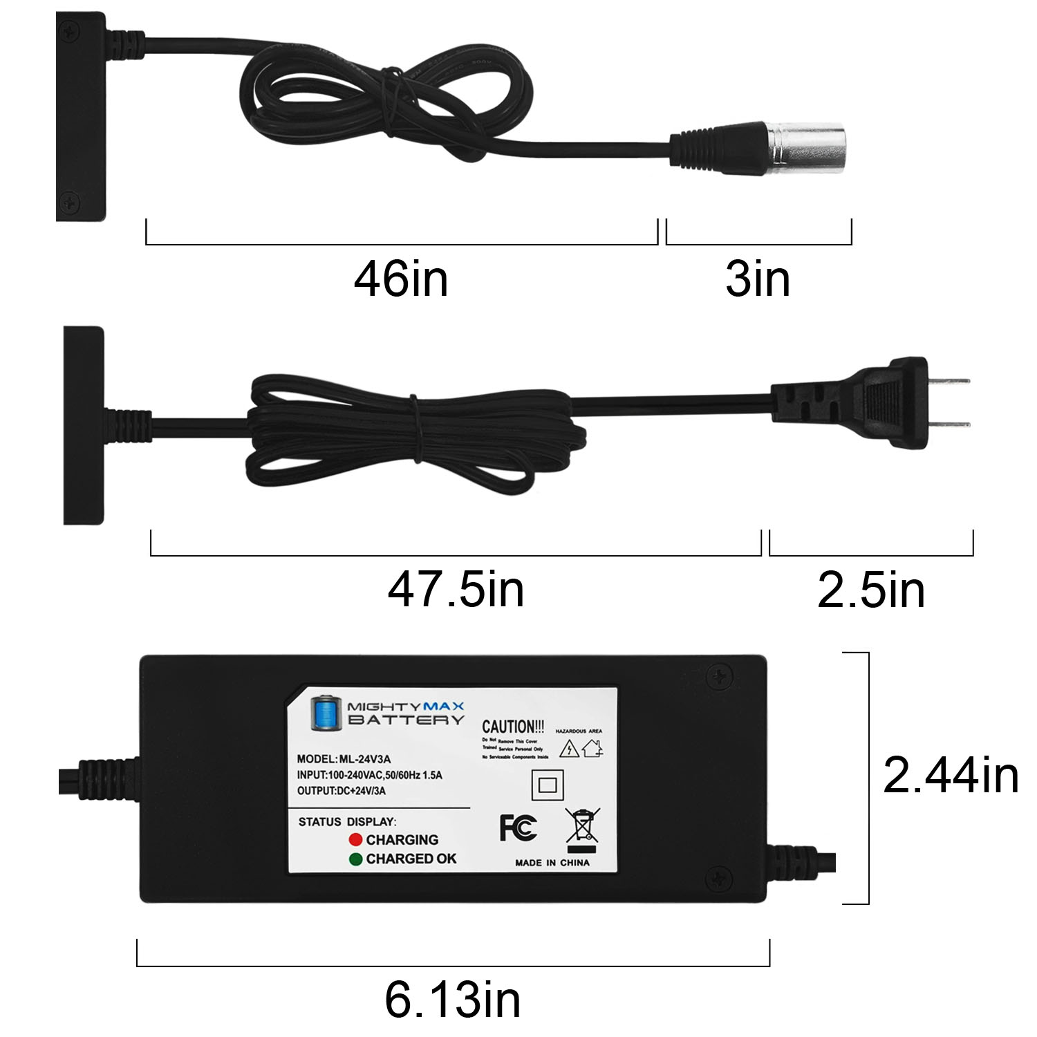 Mighty Max 24V 3Amp Scooter Charger For Golden Technologies LiteRider GL110/GL140
