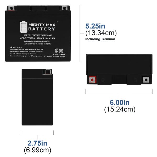 YT12B-4 12V 10Ah SLA Replacement Battery Compatible with VT12B-4