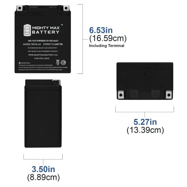 YB14L-A2 12V 12Ah Replacement Battery Compatible with Kawasaki 650 KL650-A, E, KLR 18