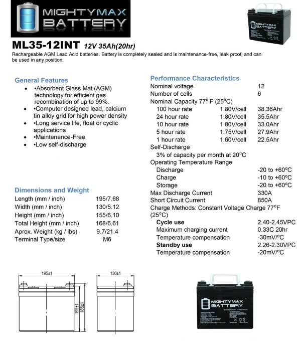 12V 35AH SLA Internal Thread Battery for Scooter SC-S145-400