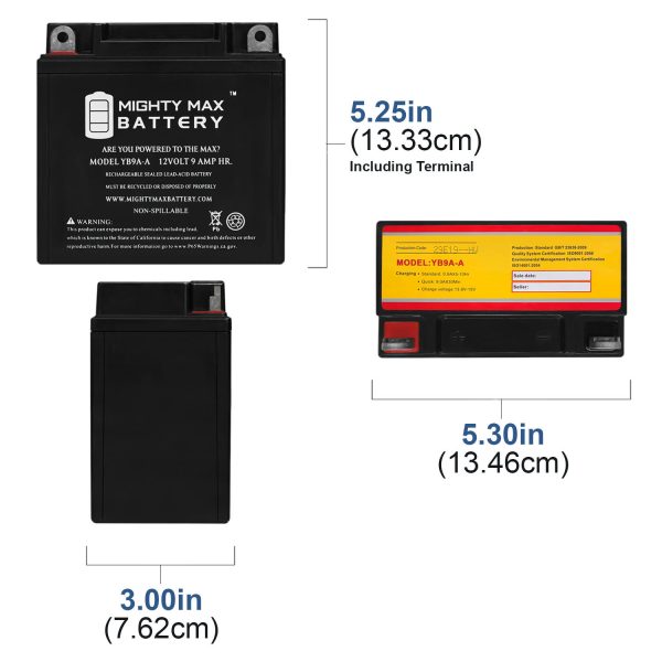 YB9A-A 12V 9AH 130 CCA Replacement Battery Compatible with Suzuki/Honda QuadRunner TRX125