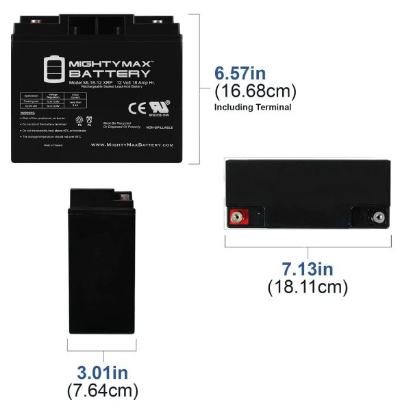 ML1812XRP 12 Volt 18 AH, Internal Thread (INT) Terminal, Reverse Polarity, Rechargeable SLA