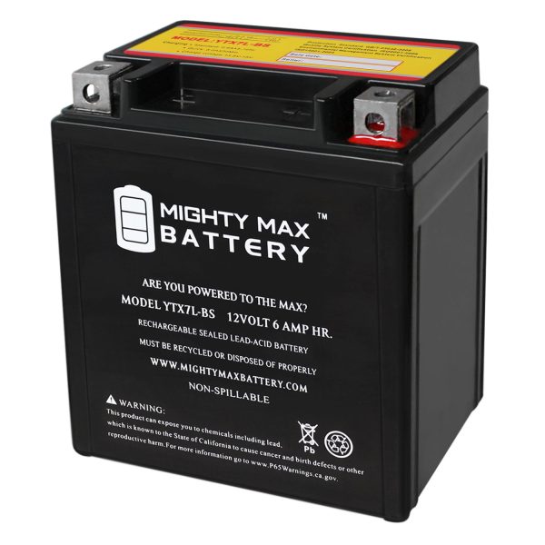 YTX7L-BS -12 Volt 6 AH, 100 CCA, Rechargeable Maintenance Free SLA AGM Motorcycle Battery