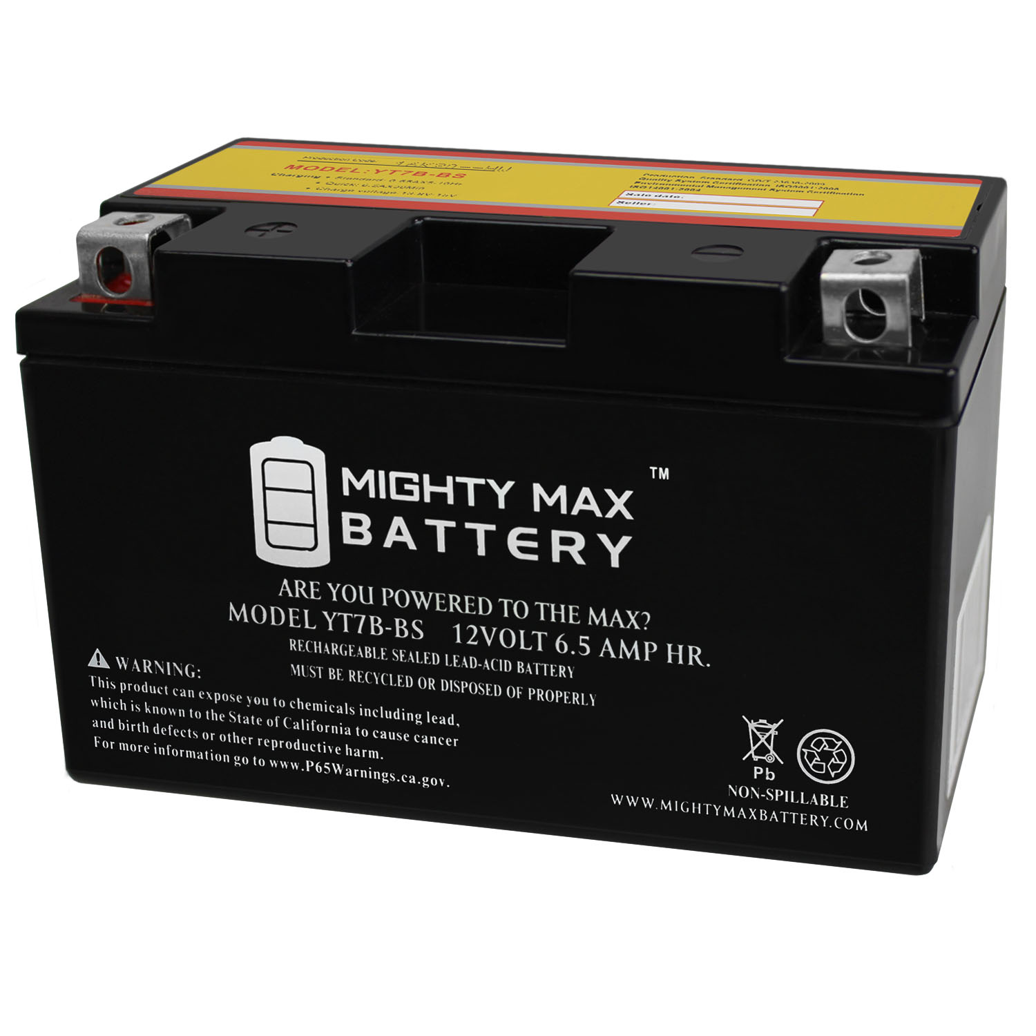suge kimplante bånd YT7B-BS 12V 6.5AH Replacement Battery for Chrome Battery 7B-BS -  MightyMaxBattery
