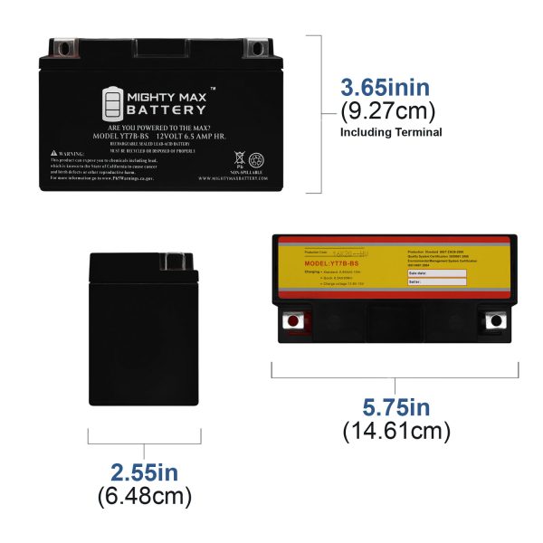 YT7B-BS 12V 6.5AH Sealed AGM Battery for Motorcycle