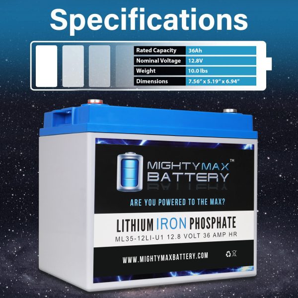 Mighty Max Battery ML35-12LI - 12 Volt 35 AH Deep Cycle Lithium Iron Phosphate (LiFePO4) Rechargeable and Maintenance Free Battery