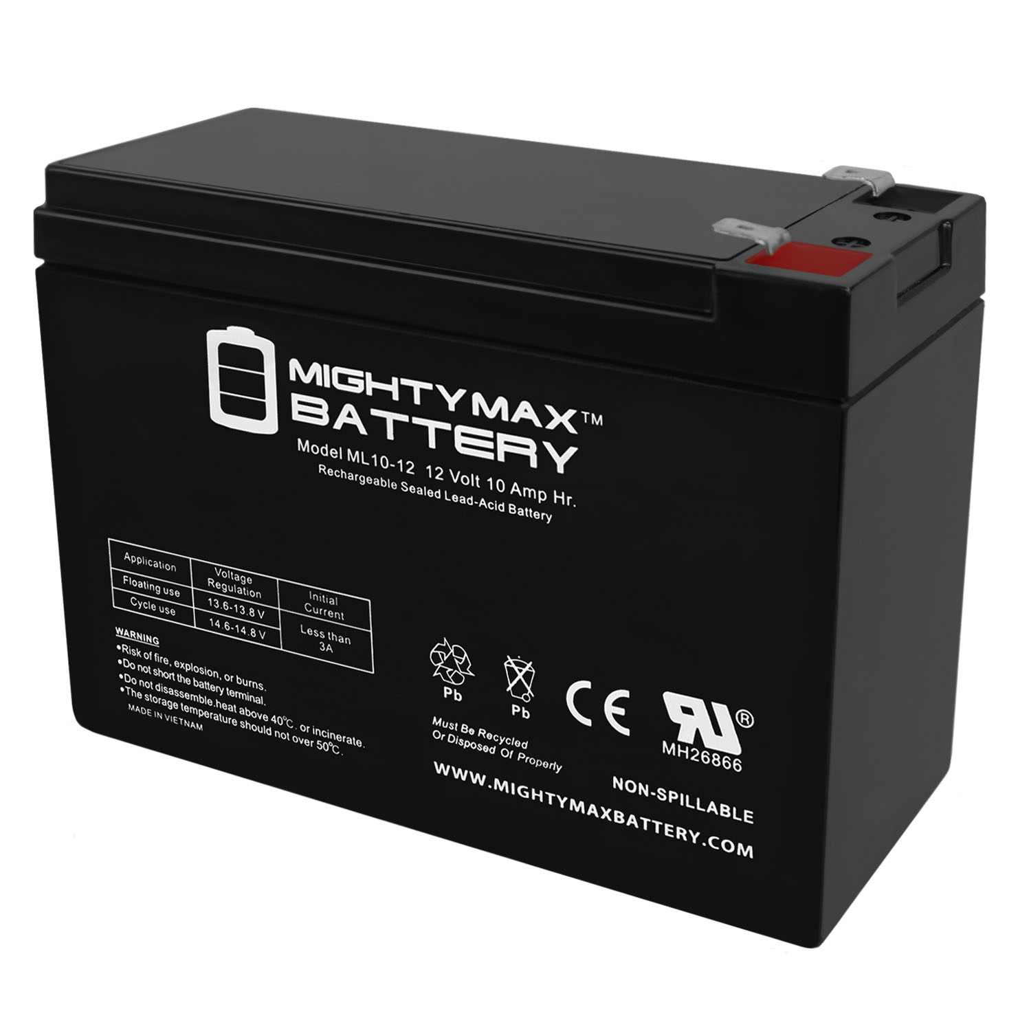 gevechten Seraph passend Mighty Max Battery ML10-12 - 12 Volt 10 AH, F2 Terminal, Rechargeable SLA  AGM Battery - MightyMaxBattery