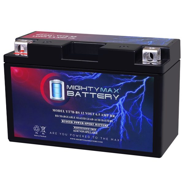 Mighty Max Battery YT7B-BS -12 Volt 6.5 AH, 110 CCA, Rechargeable Maintenance Free SLA AGM Motorcycle Battery
