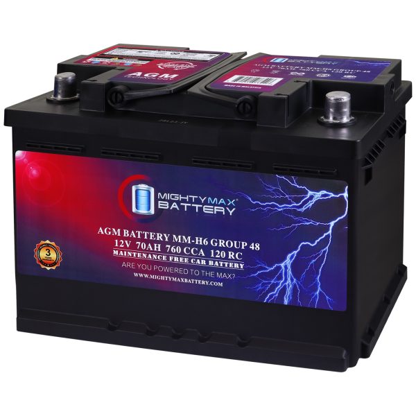 Mighty Max Battery MM-H6 Start and Stop Car Group Size 48 12V 70 AH, 120RC, 760 CCA Rechargeable AGM Car battery