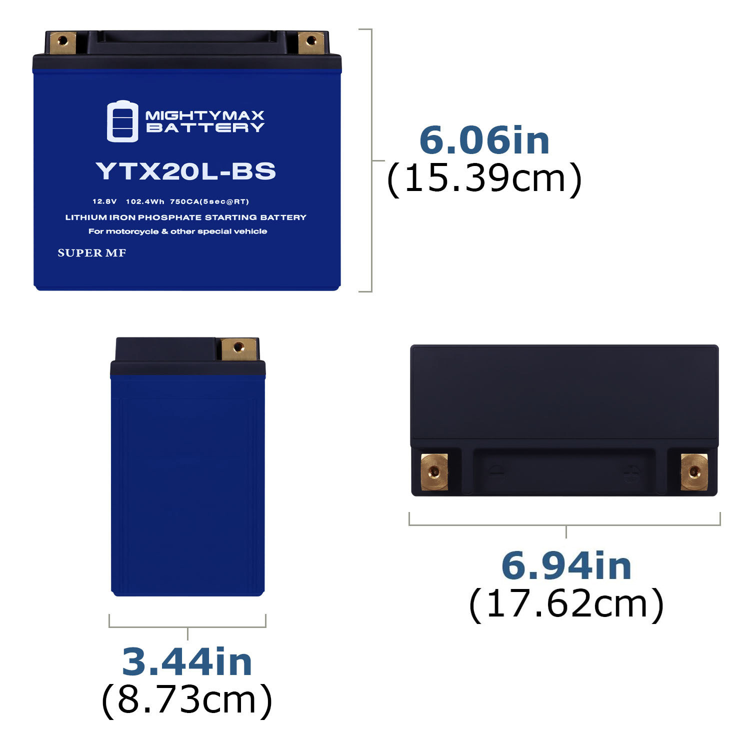 thumbnail image 2 of Mighty Max YTX20L-BS GEL Battery - 12V 18Ah, Replacement For EBX20L-BS, ETX20L 2 of 5