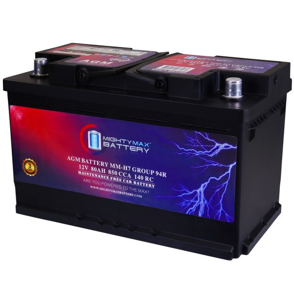 Mighty Max Battery MM-H7 Start and Stop Car Group Size 94R 12V 80AH, 140RC, 850 CCA Rechargeable AGM Car battery
