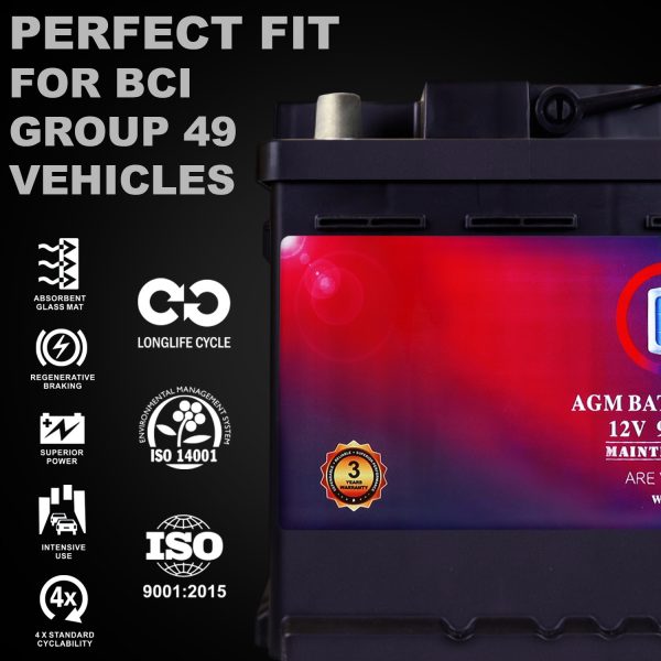 Mighty Max Battery MM-H8 Start and Stop Car Group 49 12V 95Ah, 160RC, 900 CCA Rechargeable AGM Car battery