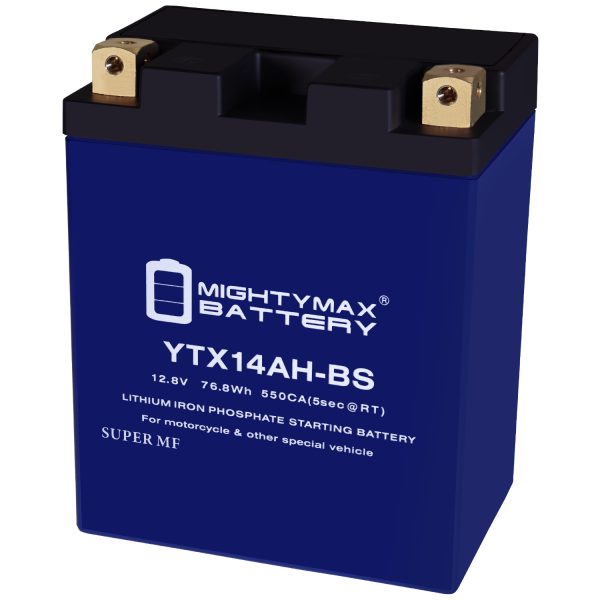 Mighty Max Battery YTX14AH-BSLIFEPO4 - 12 Volt 12 AH, 400 CCA, Lithium Iron Phosphate (LiFePO4) Battery