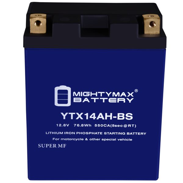 Mighty Max Battery YTX14AH-BSLIFEPO4 - 12 Volt 12 AH, 400 CCA, Lithium Iron Phosphate (LiFePO4) Battery