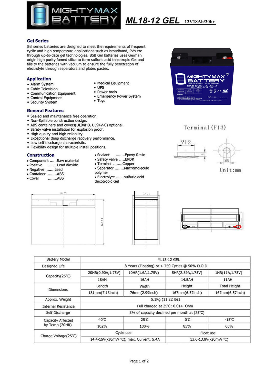 12V 18AH GEL Battery Replacement for APC RBC7 Smart-UPS SU1400NET ...