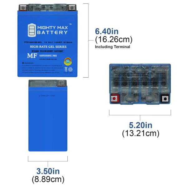 thumbnail image 2 of Mighty Max YTX14AH-BS 12V Battery For Polaris Ranger 500 (2020) - 12Ah Lead Acid 2 of 4