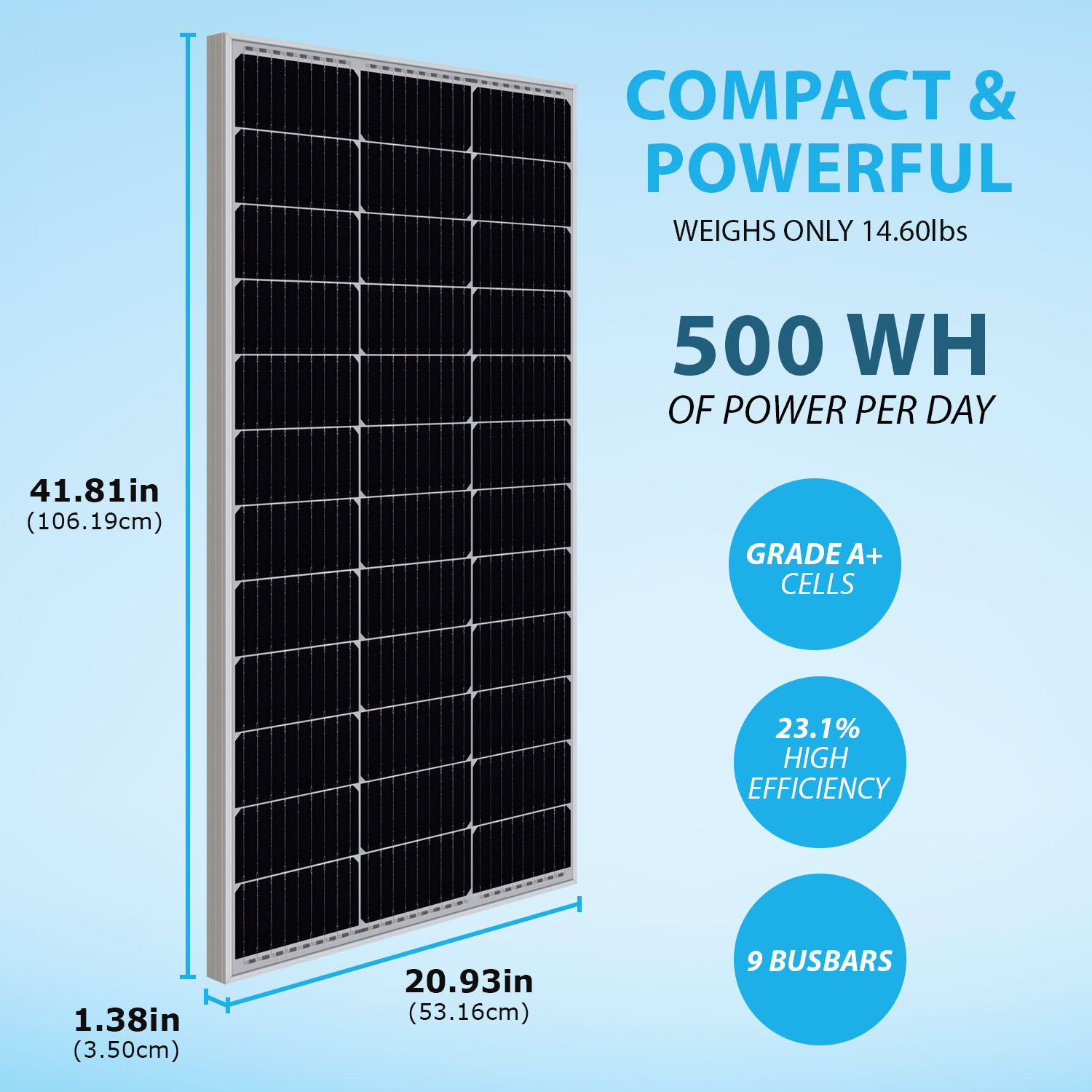100 Watt 12 Volt, 9BB High Efficiency Monocrystalline Solar Panel With Solar Connectors for RV, Marine, Rooftop Farm, Home and Many Other Off-Grid Applications and More..
