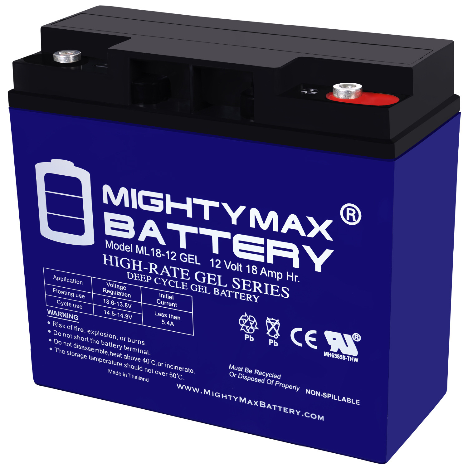 12V 18AH GEL Battery for Chauffeur Mobility Lil Taxi ML18-12 GEL - 12 Volt 18 AH, GEL Type, Internal Thread (INT) Terminal, Rechargeable SLA AGM Battery