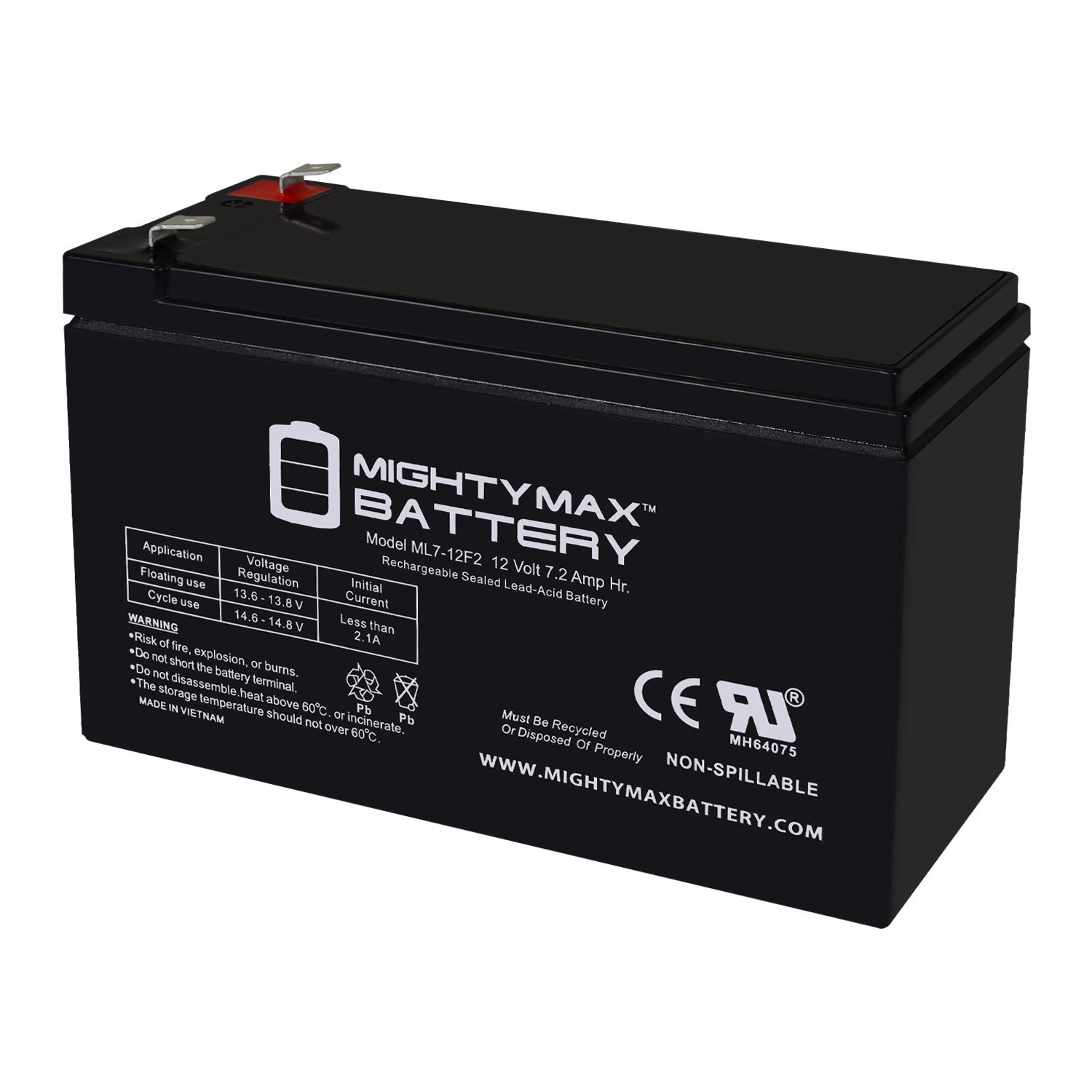 Mighty Max Battery ML7-12F2 – 12 Volt 7 AH, F2 Terminal, Rechargeable SLA AGM Battery Mighty Max Battery ML7-12F2 - 12 Volt 7 AH, F2 Terminal, Rechargeable SLA AGM Battery