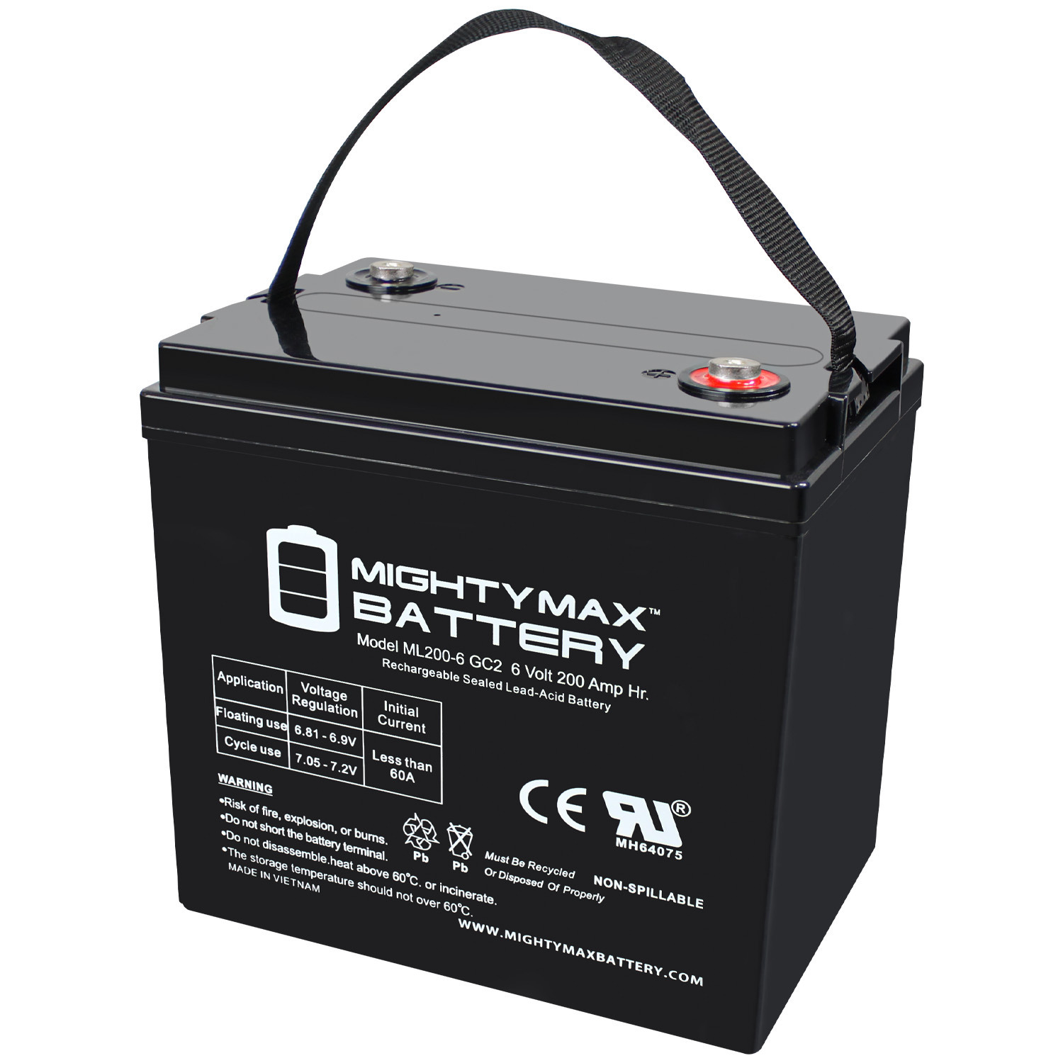 ML200-6GC2 – 6 Volt 200 AH, Internal Thread (INT) Terminal, Rechargeable SLA AGM Battery for Golf Cart ML200-6GC2 - 6 Volt 200 AH, Internal Thread (INT) Terminal, Rechargeable SLA AGM Battery for Golf Cart