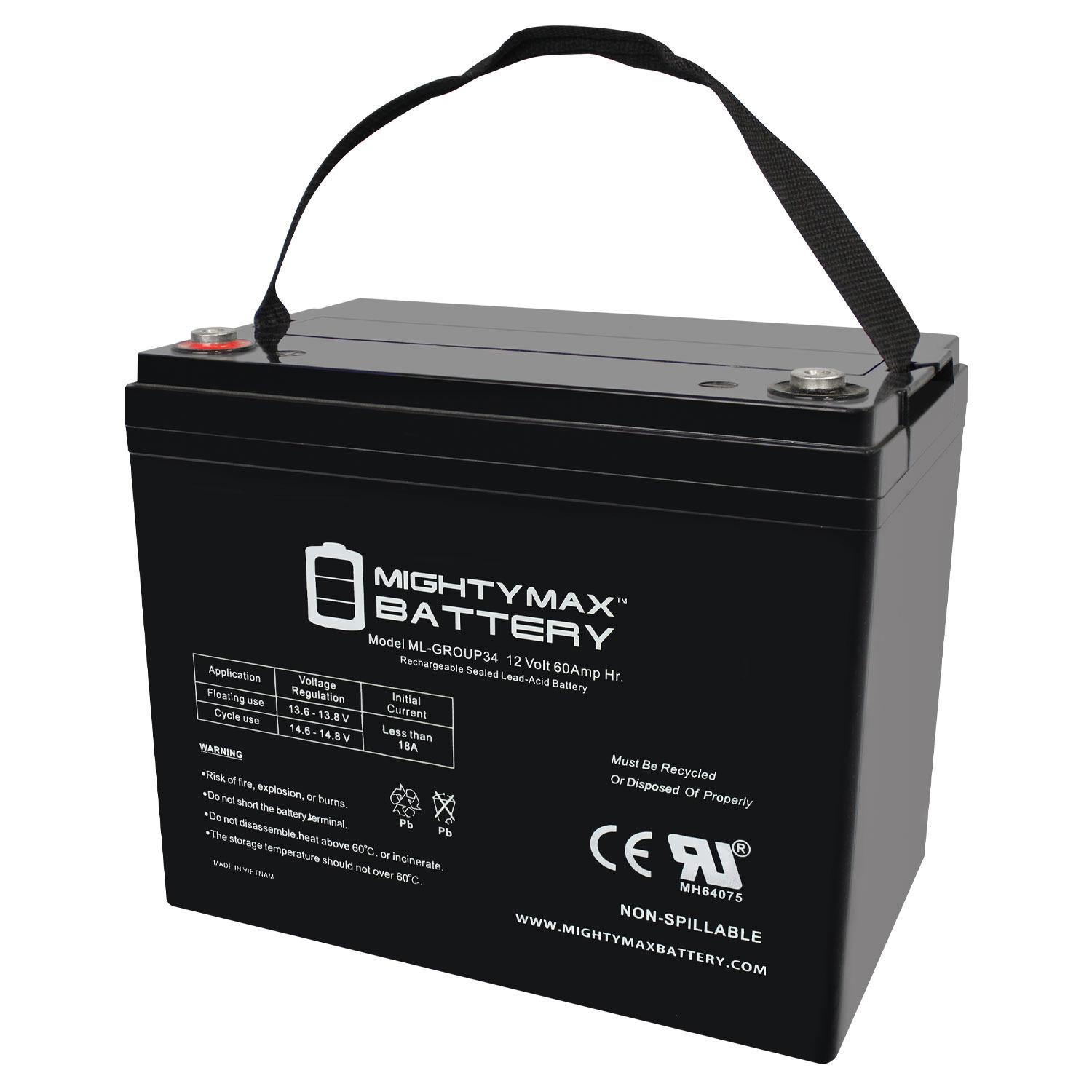 Mighty Max Battery ML60-12 – 12 Volt 60 AH, Internal Thread (INT) Terminal, Rechargeable SLA AGM Battery Mighty Max Battery ML60-12 - 12 Volt 60 AH, Internal Thread (INT) Terminal, Rechargeable SLA AGM Battery