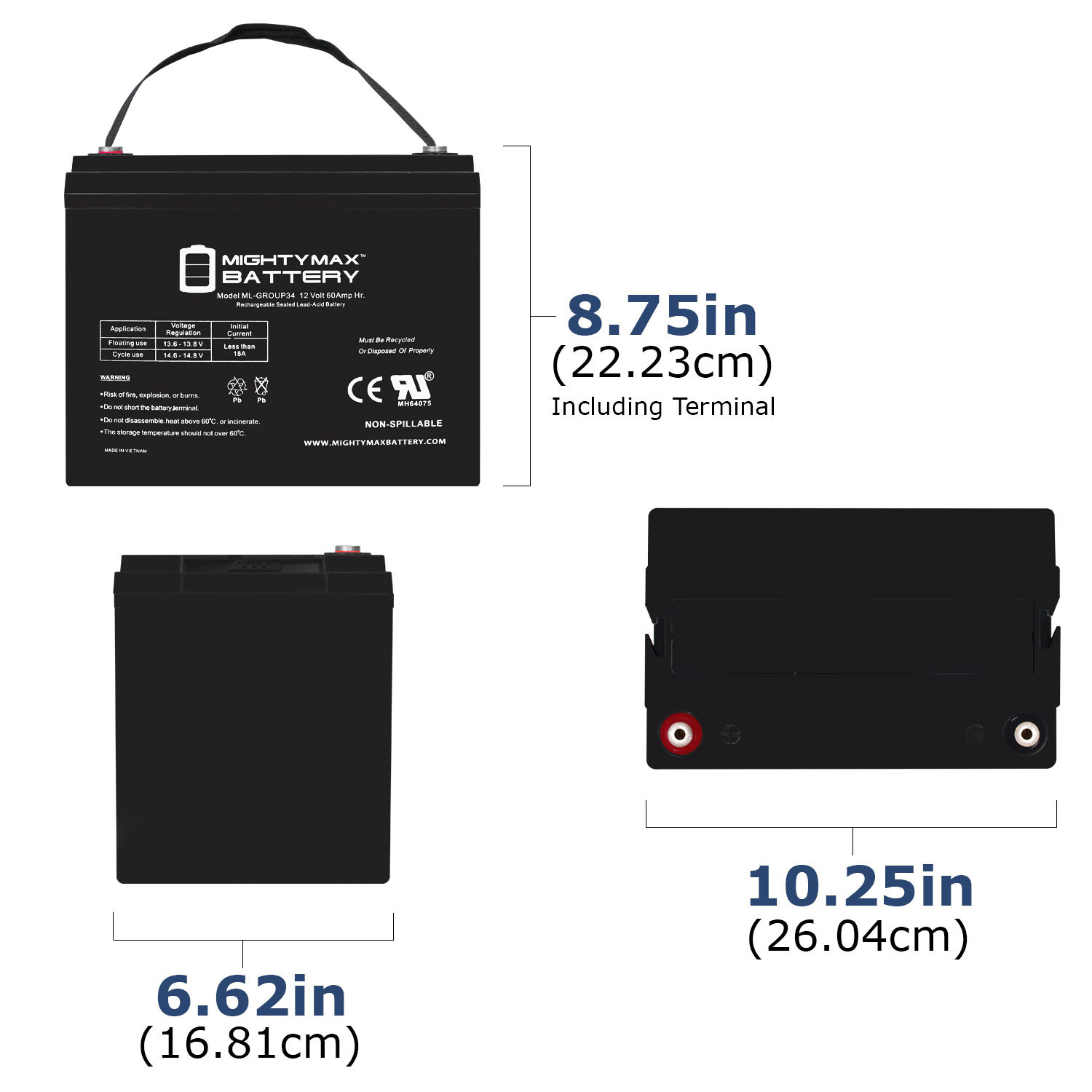 Mighty Max Battery ML60-12 – 12 Volt 60 AH, Internal Thread (INT) Terminal, Rechargeable SLA AGM Battery Mighty Max Battery ML60-12 - 12 Volt 60 AH, Internal Thread (INT) Terminal, Rechargeable SLA AGM Battery