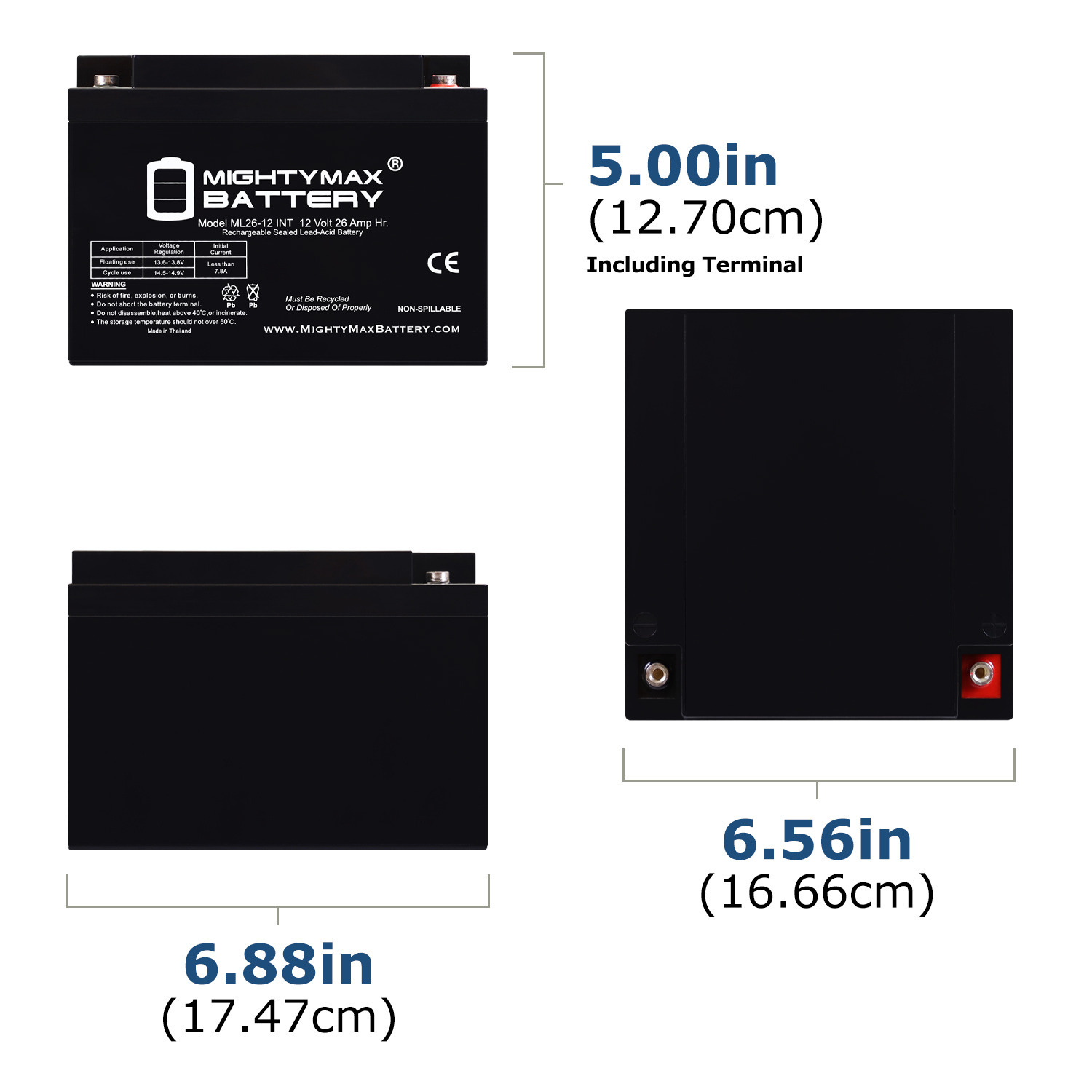 ML26-12INT – 12 Volt 26 AH, Internal Thread (INT) Terminal, Rechargeable SLA AGM Battery ML26-12INT - 12 Volt 26 AH, Internal Thread (INT) Terminal, Rechargeable SLA AGM Battery