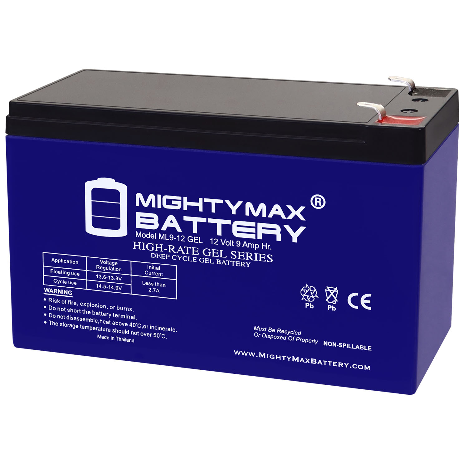 ML9-12 GEL – 12 Volt 9 AH, GEL Type, F2 Terminal, Rechargeable SLA AGM Battery ML9-12 GEL - 12 Volt 9 AH, GEL Type, F2 Terminal, Rechargeable SLA AGM Battery