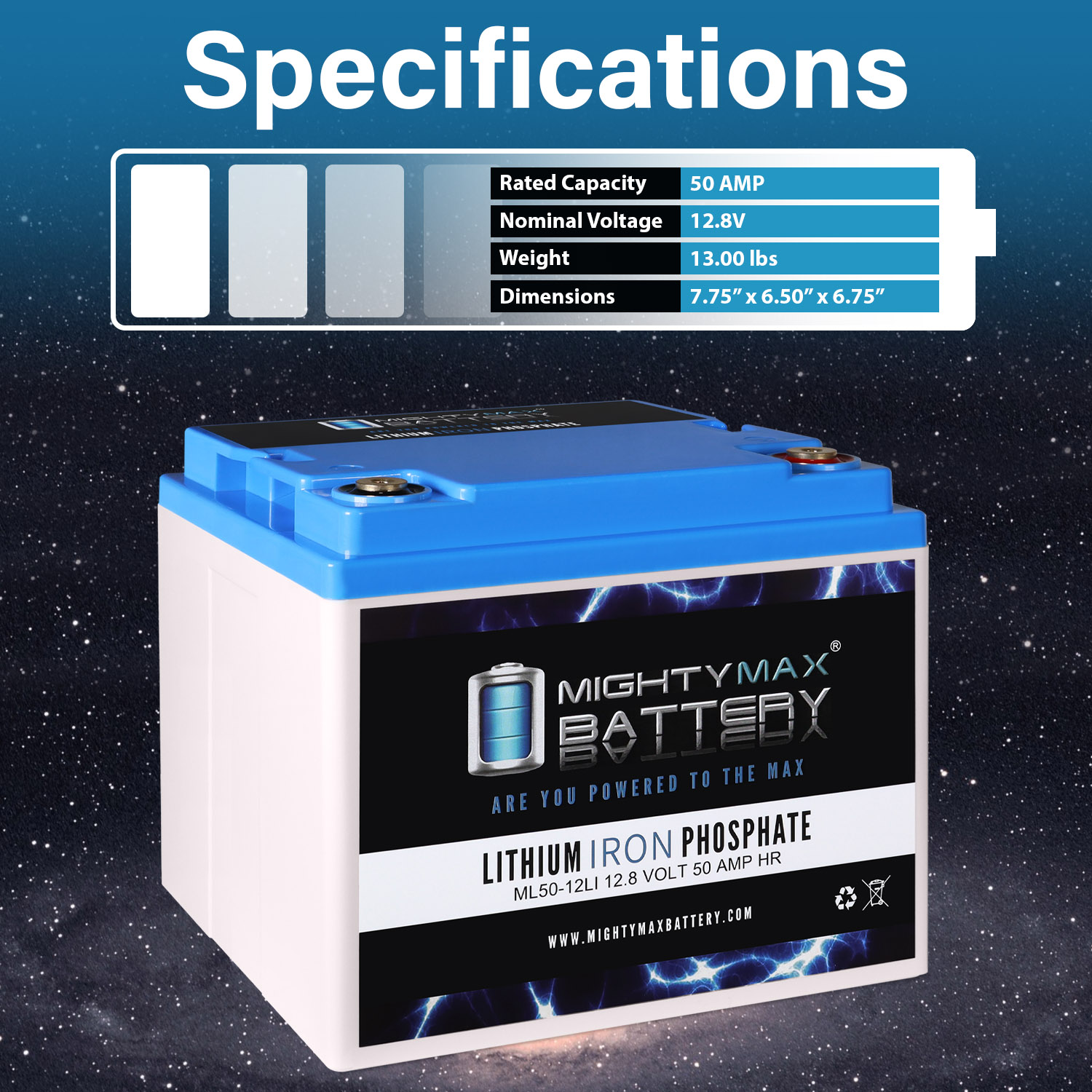 ML50-12LI – 12 Volt 50 AH Deep Cycle Lithium Iron Phosphate (LiFePO4) Rechargeable and Maintenance Free Battery ML50-12LI - 12 Volt 50 AH Deep Cycle Lithium Iron Phosphate (LiFePO4) Rechargeable and Maintenance Free Battery