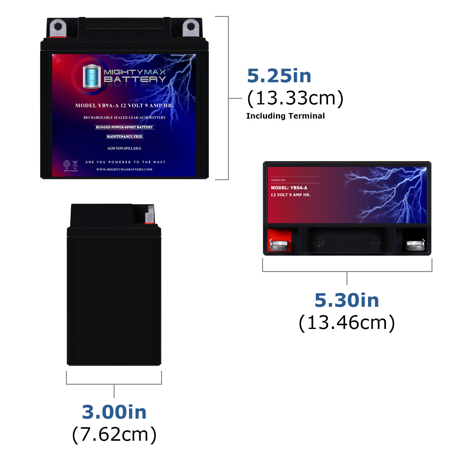 YB9A-A -12 Volt 9 AH, 130 CCA, Rechargeable Maintenance Free SLA AGM Motorcycle Battery YB9A-A -12 Volt 9 AH, 130 CCA, Rechargeable Maintenance Free SLA AGM Motorcycle Battery