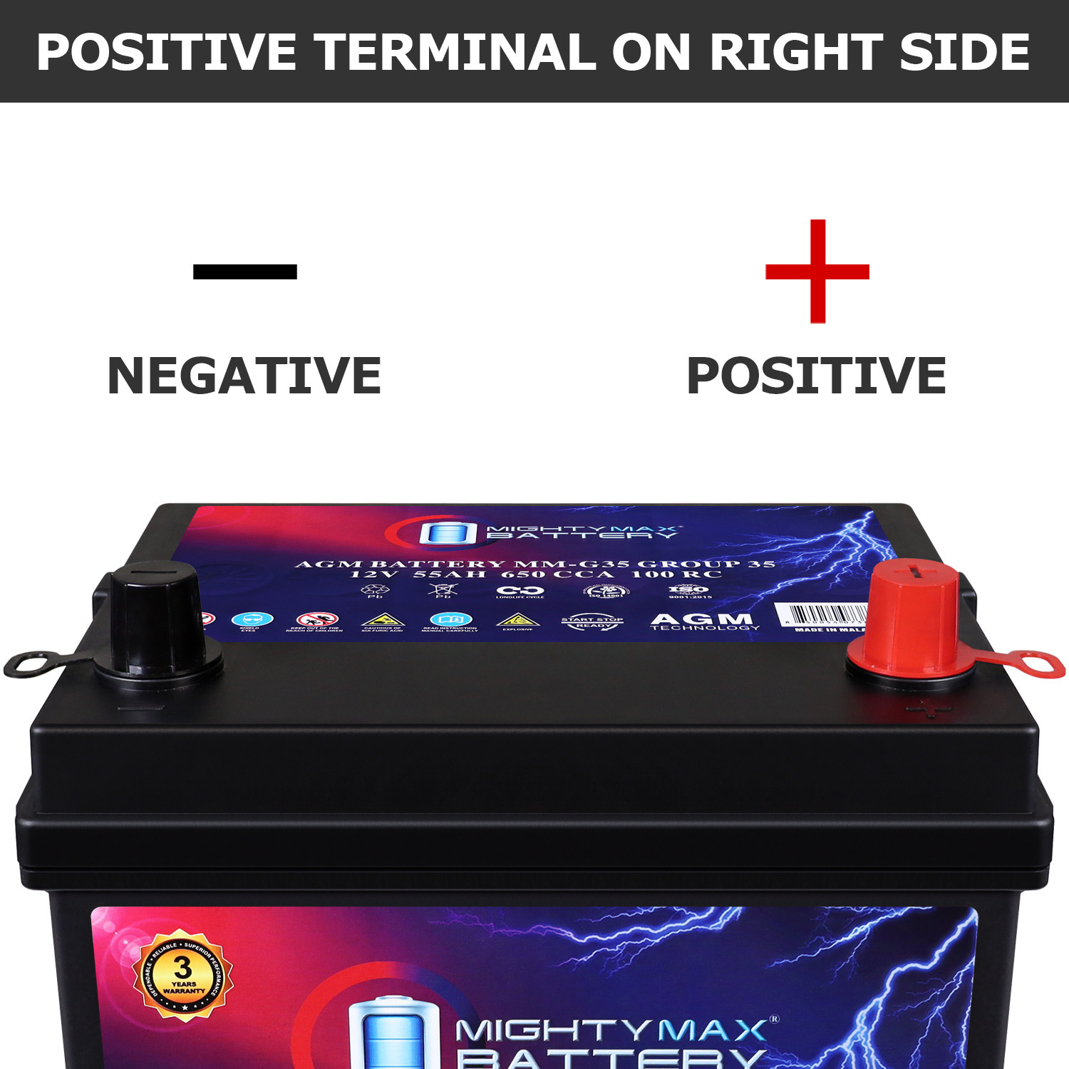 MM-G35 Start and Stop Car BCI Group Size 35 12V 55Ah, 100RC, 650 CCA Rechargeable AGM Car battery MM-G35 Start and Stop Car BCI Group Size 35 12V 55Ah, 100RC, 650 CCA Rechargeable AGM Car battery