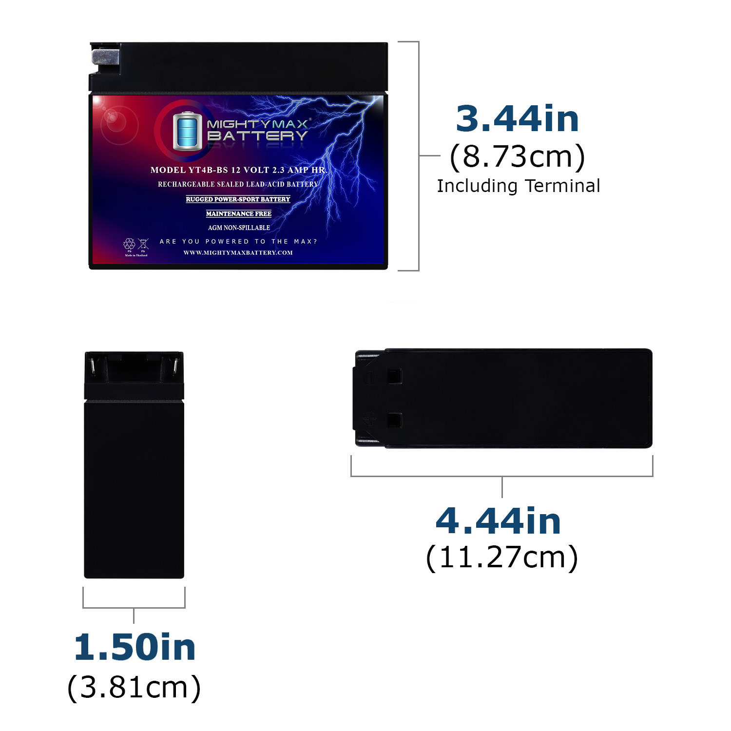 YT4B-BS – 12 Volt 2.3 AH, 25 CCA, Rechargeable Maintenance Free SLA AGM Motorcycle Battery YT4B-BS - 12 Volt 2.3 AH, 25 CCA, Rechargeable Maintenance Free SLA AGM Motorcycle Battery