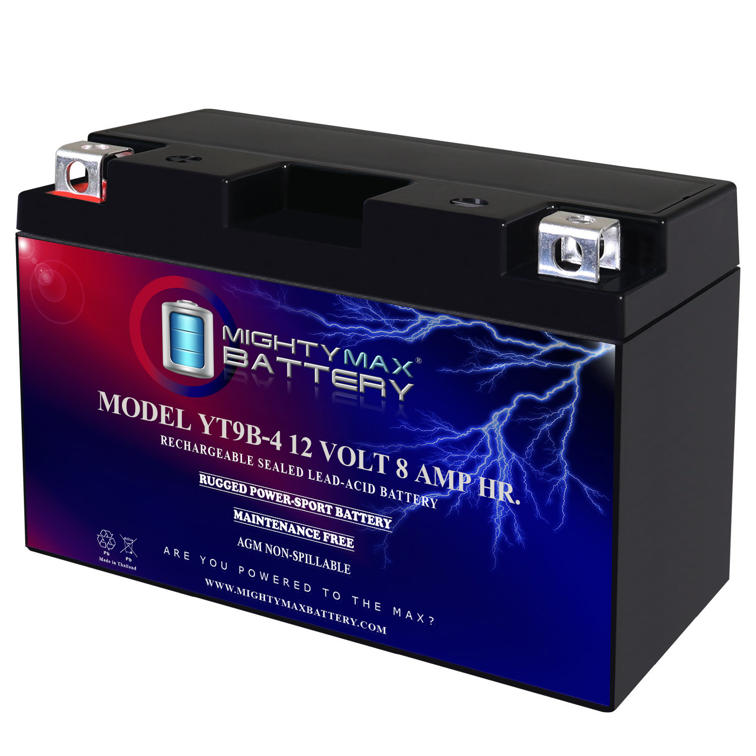 YT9B-4 – 12 Volt 8 AH, 100 CCA, Rechargeable Maintenance Free SLA AGM Motorcycle Battery YT9B-4 - 12 Volt 8 AH, 100 CCA, Rechargeable Maintenance Free SLA AGM Motorcycle Battery