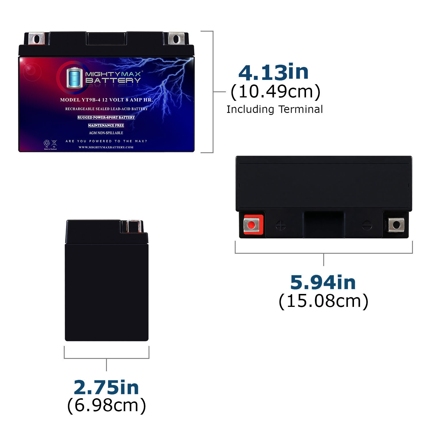 YT9B-4 – 12 Volt 8 AH, 100 CCA, Rechargeable Maintenance Free SLA AGM Motorcycle Battery YT9B-4 - 12 Volt 8 AH, 100 CCA, Rechargeable Maintenance Free SLA AGM Motorcycle Battery