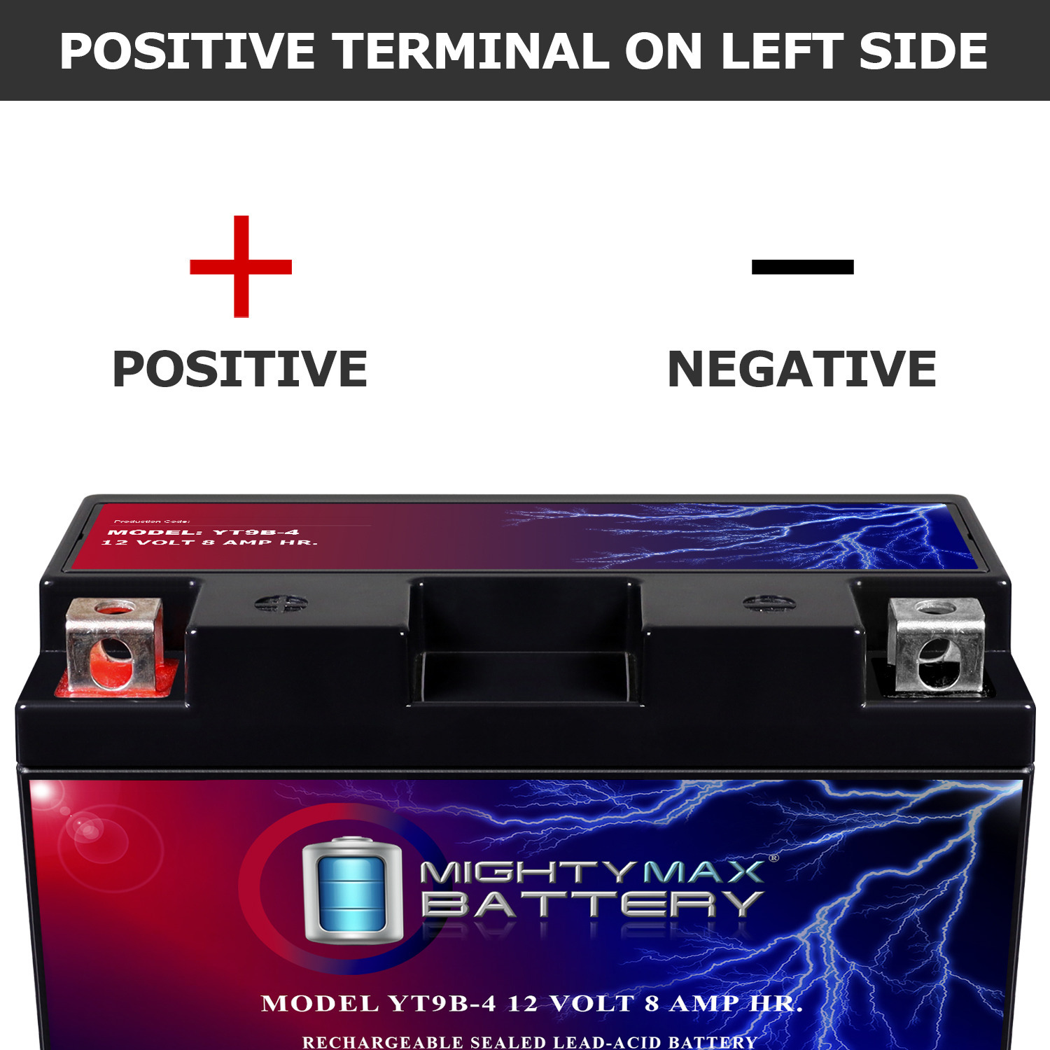 YT9B-4 – 12 Volt 8 AH, 100 CCA, Rechargeable Maintenance Free SLA AGM Motorcycle Battery YT9B-4 - 12 Volt 8 AH, 100 CCA, Rechargeable Maintenance Free SLA AGM Motorcycle Battery