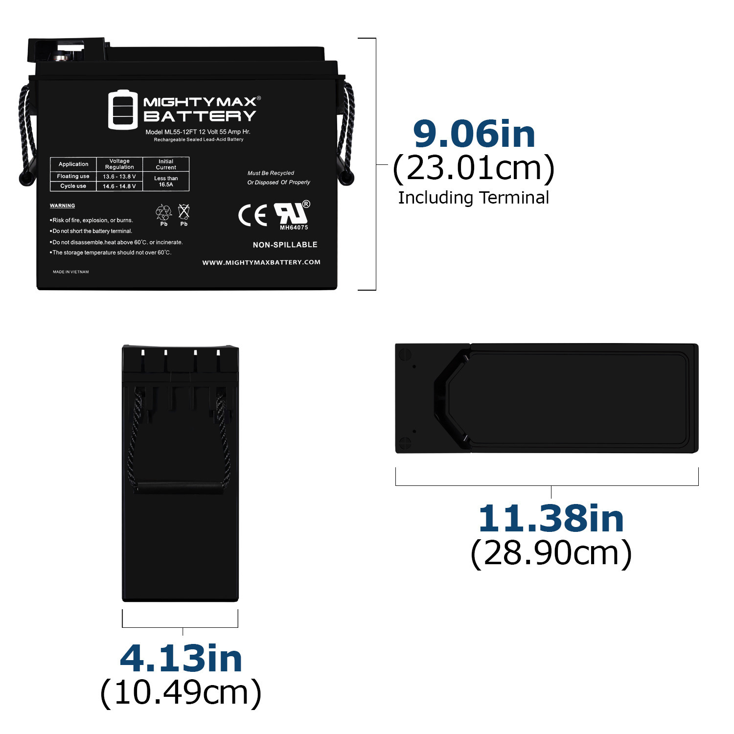 ML55-12FT – 12 Volt 55 AH, Front Terminal, Rechargeable SLA AGM Battery ML55-12FT - 12 Volt 55 AH, Front Terminal, Rechargeable SLA AGM Battery