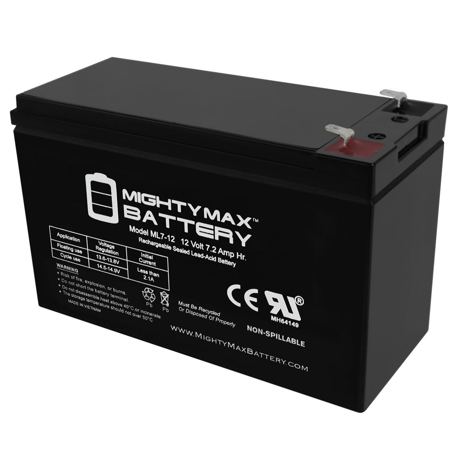 12V 7Ah Battery Replacement for Minuteman B00007 ML7-12 - 12 Volt 7.2 AH, F1 Terminal, Rechargeable SLA AGM Battery