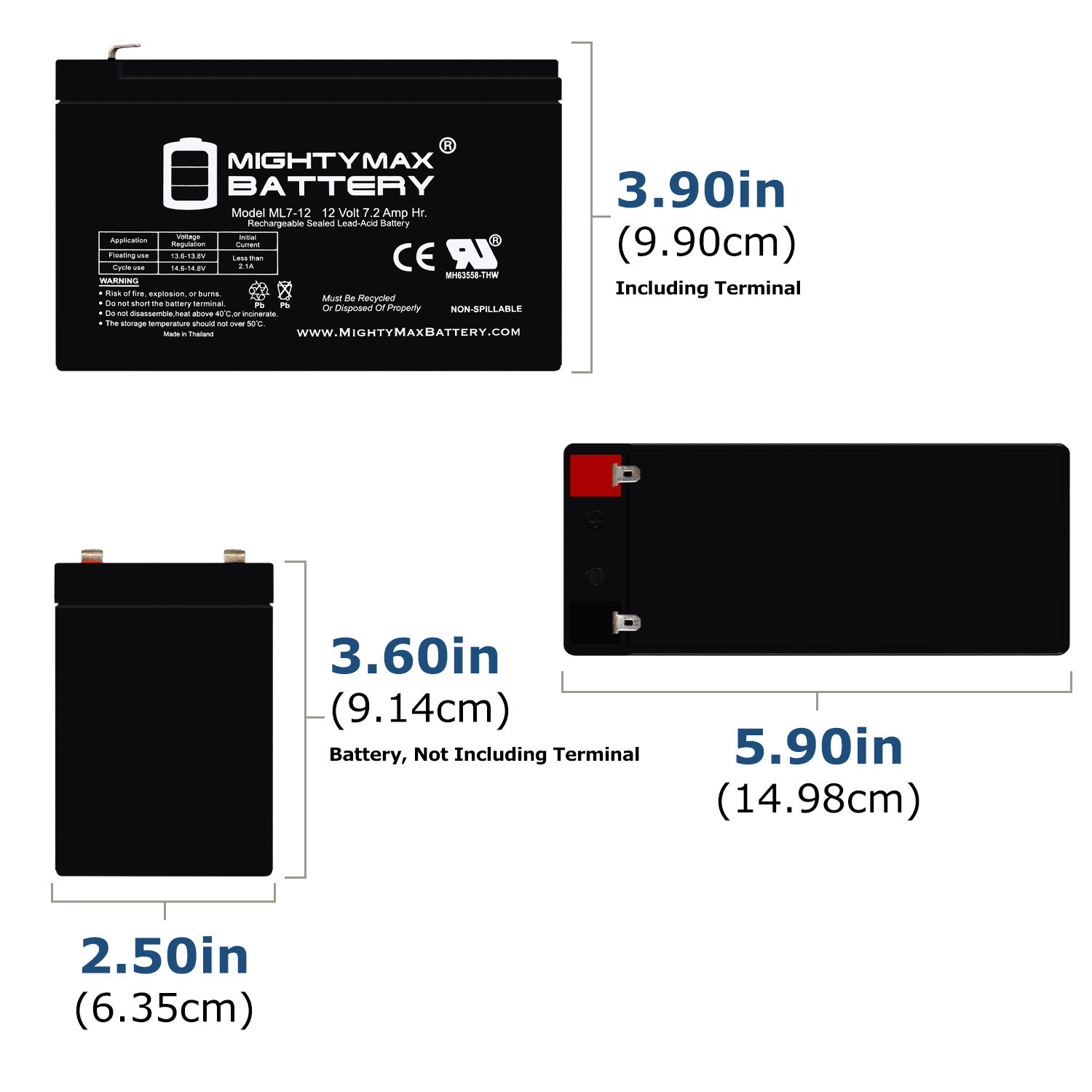 12V 7Ah Battery Replacement for Minuteman B00007 ML7-12 - 12 Volt 7.2 AH, F1 Terminal, Rechargeable SLA AGM Battery